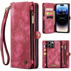 CaseMe 008 iPhone 15 Pro Funda tipo libro 2 en 1 con carcasa extraíble Cartera - Rojo