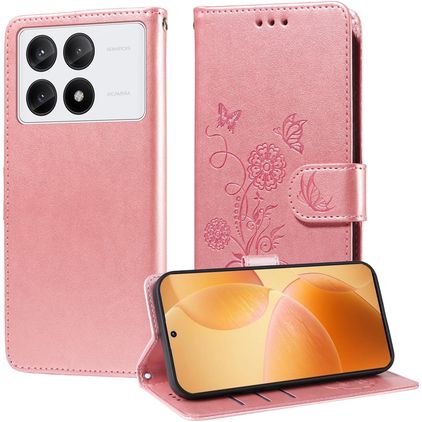 Mobigear Flowers POCO X6 Pro Pungetui med Seddelrum - Rosaguld