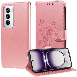 Mobigear Flowers OPPO Reno 12 Pro Lompakkokotelo + Setelitasku - Ruusukulta