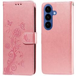 Mobigear Flowers Samsung Galaxy S26 Plus Cover a libro portafoglio - Oro rosa
