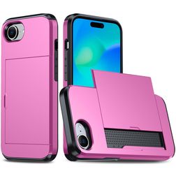 Mobigear Card iPhone 16e Plástico rígido Capa traseira Antichoque com porta-cartões - Magenta