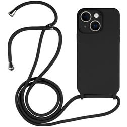 Mobigear Lanyard iPhone 15 Plus Silicone Capa com cordão - Preto