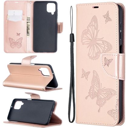 Mobigear Butterfly Samsung Galaxy A12 Funda tipo libro Cartera - Oro rosa