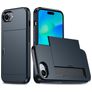 Mobigear Card iPhone 16e Plástico rígido Capa traseira Antichoque com porta-cartões - Azul