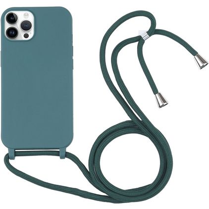 Mobigear Lanyard iPhone 16 Pro Max Silicona Funda con cuerda - Verde