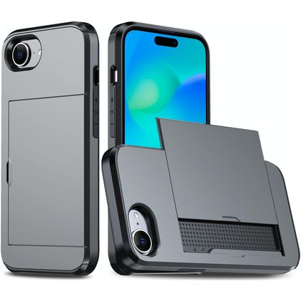 Mobigear Card iPhone 17e Hardcase Etui plecki Wstrząsoodporne z kieszenią na karty - Szary
