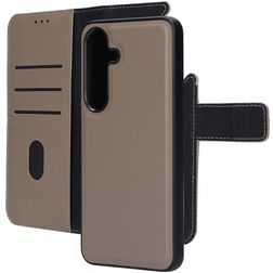 Mobiparts Samsung Galaxy S25 Funda Piel auténtica Funda tipo libro 2 en 1 con carcasa extraíble Cartera - Topo