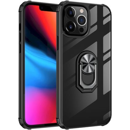 Mobigear Crystal Ring iPhone 14 Pro Max Hard Case Back cover with Ring Holder - Clear / Black
