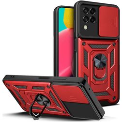 Mobigear Armor Ring Cam Slide Samsung Galaxy M53 Hårdt Bagsidecover Stødsikkert med ringholder - Rød