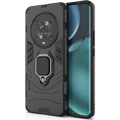 Mobigear Armor Ring HONOR Magic 4 Pro Hårdt Bagsidecover Stødsikkert med ringholder - Sort