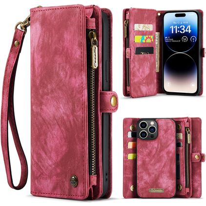 CaseMe 008 iPhone 15 Pro 2-i-1-plånboksfodral med löstagbart skal med sedelfack - Röd