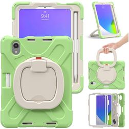 Mobigear RingGuard iPad Mini 7 (2024) Pouzdro Plast / Silikon Zadní kryt + Držák na stylus + Ramenní popruh + Stojánek - Zelená