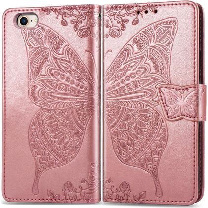 Mobigear Butterfly iPhone 16e Etui z klapką typu portfel - Różowe złoto