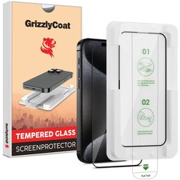 GrizzlyCoat AlignPro iPhone 15 Pro Härdat glas Skärmskydd - Skalvänligt + Monteringsram - Svart