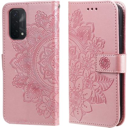Mobigear Flowers OPPO A74 5G Funda tipo libro Cartera - Oro rosa