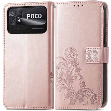 Mobigear Clover POCO C40 Etui z klapką typu portfel - Różowe złoto