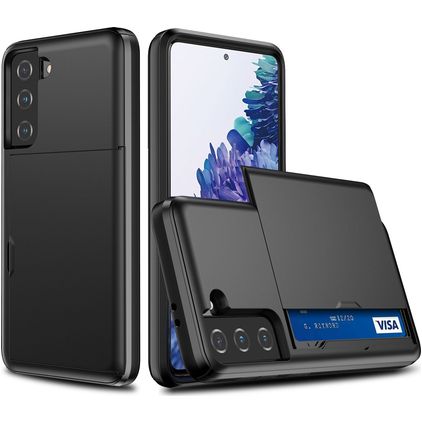 Mobigear Card Samsung Galaxy S21 Plus Hårdt Bagsidecover Stødsikkert med kortholder - Sort