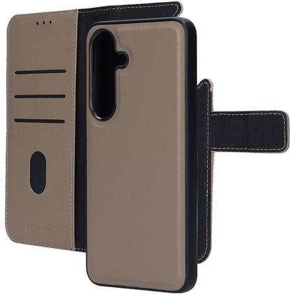Mobiparts Samsung Galaxy S25 Funda Piel auténtica Funda tipo libro 2 en 1 con carcasa extraíble Cartera - Topo