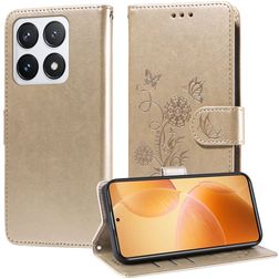 Mobigear Flowers Xiaomi 14T Pro Plånboksfodral med sedelfack - Guld