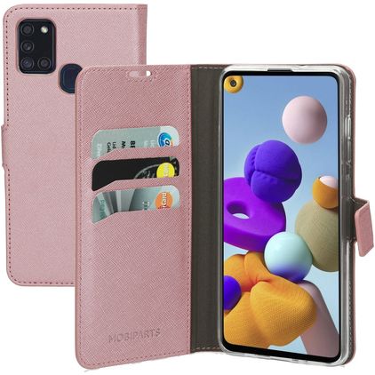 Mobiparts Saffiano Wallet Samsung Galaxy A21s Cover a libro portafoglio - Rosa