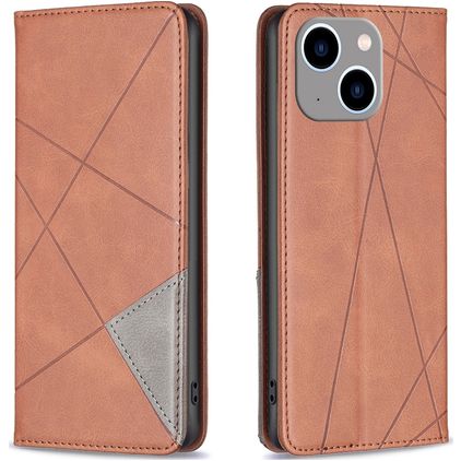 Mobigear Rhombus Slim iPhone 15 Plus Lompakkokotelo - Ruskea
