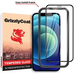 GrizzlyCoat Easy Fit iPhone 12 Pro Vidro temperado Película de ecrã - Compatível com capas + Moldura de instalação - Preto