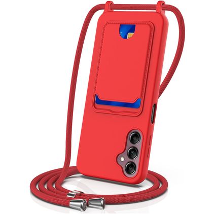 Mobigear Lanyard Card Samsung Galaxy A16 Silicone Case with lanyard and Card Holder - Red