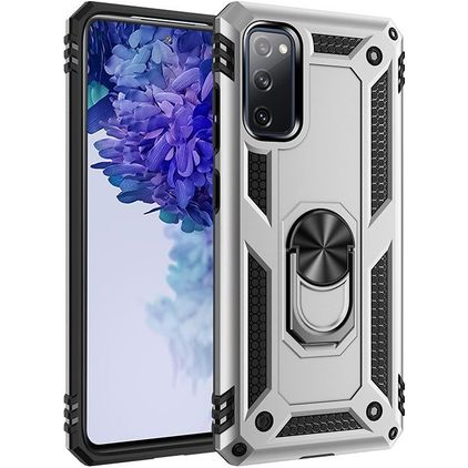 Mobigear Armor Ring Samsung Galaxy S20 FE Plástico rígido Capa traseira Antichoque com anel - Prateado
