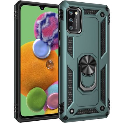 Mobigear Armor Ring Samsung Galaxy A41 Tvrdý plast Zadní kryt odolný proti nárazům s prstýnkem - Zelená