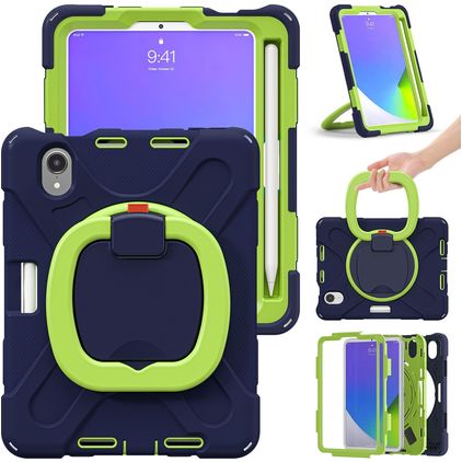 Mobigear RingGuard iPad Mini 6 (2021) Capa Plástico rígido / Silicone Capa traseira + Suporte para caneta stylus + Alça de ombro + Suporte - Azul / Verde