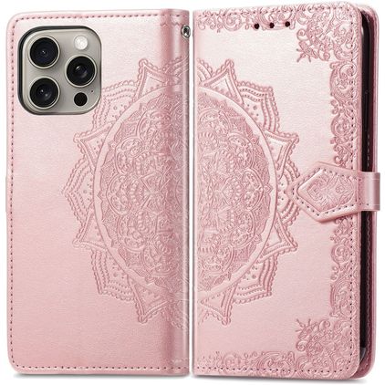 Mobigear Mandala iPhone 16 Pungetui med Seddelrum - Rosaguld