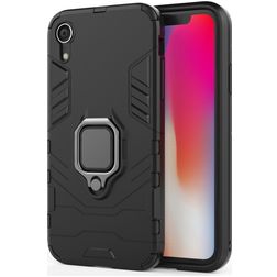 Mobigear Armor Ring iPhone XR Kova Suojakuori Iskunkestävä + Sormuspidike - Musta