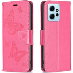 Mobigear Butterfly Xiaomi Redmi Note 12 Pungetui med Seddelrum - Magenta