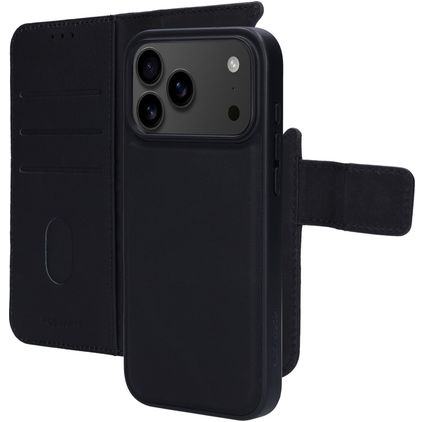 Mobiparts iPhone 17 Pro Max Aito nahka 2-in-1-lompakkokotelo irrotettavalla kuorella + Setelitasku - Musta