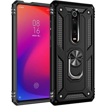 Mobigear Armor Ring Xiaomi Mi 9T Funda Plástico rígido Carcasa Antigolpes con anillo - Negro