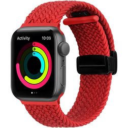 Mobigear Braided Mag Nylon Apple Watch Urrem Magnetlås - 42/41/40/38 mm - Rød