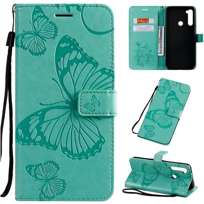 Mobigear Butterfly Xiaomi Redmi Note 8T Lompakkokotelo + Setelitasku - Turkoosi