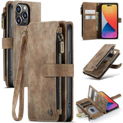 CaseMe C30 iPhone 14 Pro Plånboksfodral med sedelfack - Brun