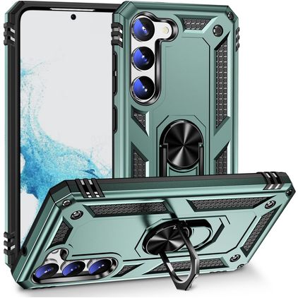 Mobigear Armor Ring Samsung Galaxy S23 Hard Case Back cover Shockproof with Ring Holder - Green