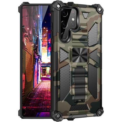 Mobigear Armor Stand Samsung Galaxy S22 Ultra Plástico rígido Capa traseira Antichoque com suporte - Verde