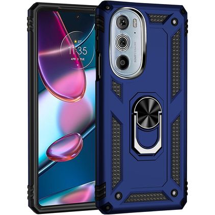 Mobigear Armor Ring Motorola Edge 30 Pro Hårdt Bagsidecover Stødsikkert med ringholder - Blå