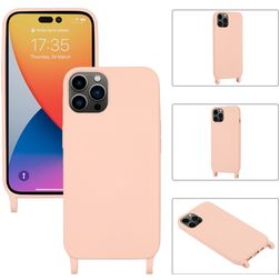 Mobigear Lanyard iPhone 14 Pro Max Silicona Funda con cuerda - Rosa