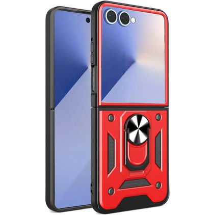 Mobigear Armor Ring Samsung Galaxy Z Flip 7 Kova Suojakuori Iskunkestävä + Sormuspidike - Punainen