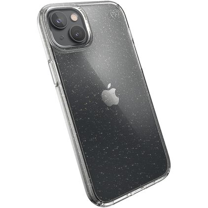 Speck Presidio Perfect Clear Glitter iPhone 14 Plus Plástico rígido Capa traseira Antichoque - Transparente / Dourado