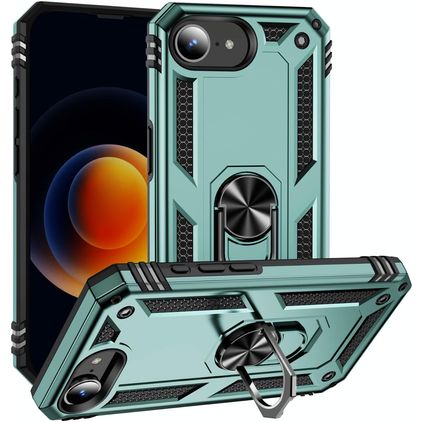 Mobigear Armor Ring iPhone 16e Plástico rígido Capa traseira Antichoque com anel - Verde