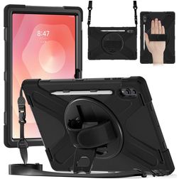 Mobigear SureGrip XGuard Samsung Galaxy Tab S11 Ultra Fodral Hårdplast / Silikon Skal + Pennhållare + Axelrem + Ställ - Svart