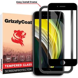 GrizzlyCoat Easy Fit iPhone SE (2020) Glas Skærmbeskytter - Case Friendly + Monteringsramme - Sort