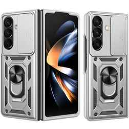 Mobigear Armor Ring Cam Slide Samsung Galaxy Z Fold 8 Ultra Kova Suojakuori Iskunkestävä + Sormuspidike + Kameran liukusuoja - Hopea +
