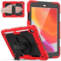 Mobigear SureGrip Xtreme iPad 8 (2020) Plastica rigida / Silicone Back cover + Portapenna + Tracolla + Supporto - Nero / Rosso