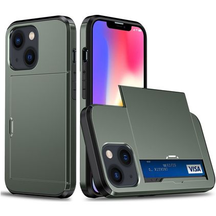 Mobigear Card iPhone 15 Funda Plástico rígido Carcasa Antigolpes con tarjetero - Verde militar